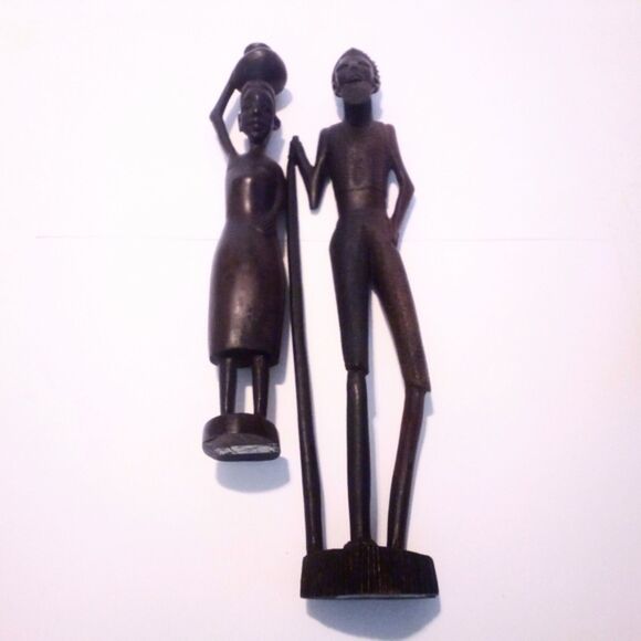 Vintage Hand Carved Tanzanian African Wood Couple Figurines - Picture 5 of 7